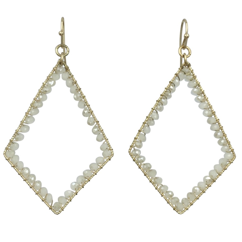 Ivory Cream Glass Bead Wrapped Dangle Earrings